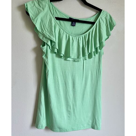 NWT Chaps Sleeveless Ruffle Scoop-neck Light Green Top size Medium Resort Wear - Picture 4 of 5